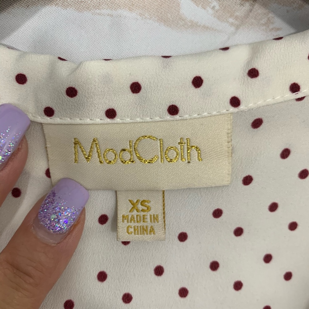 ModCloth Burgundy White Polka Dot Neck Tie… - Picture 4 of 6